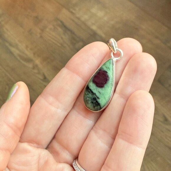 Authentic *Ruby Zoisite* Teardrop Necklace Pendant | Sterling Silver | NEW - Picture 2 of 12